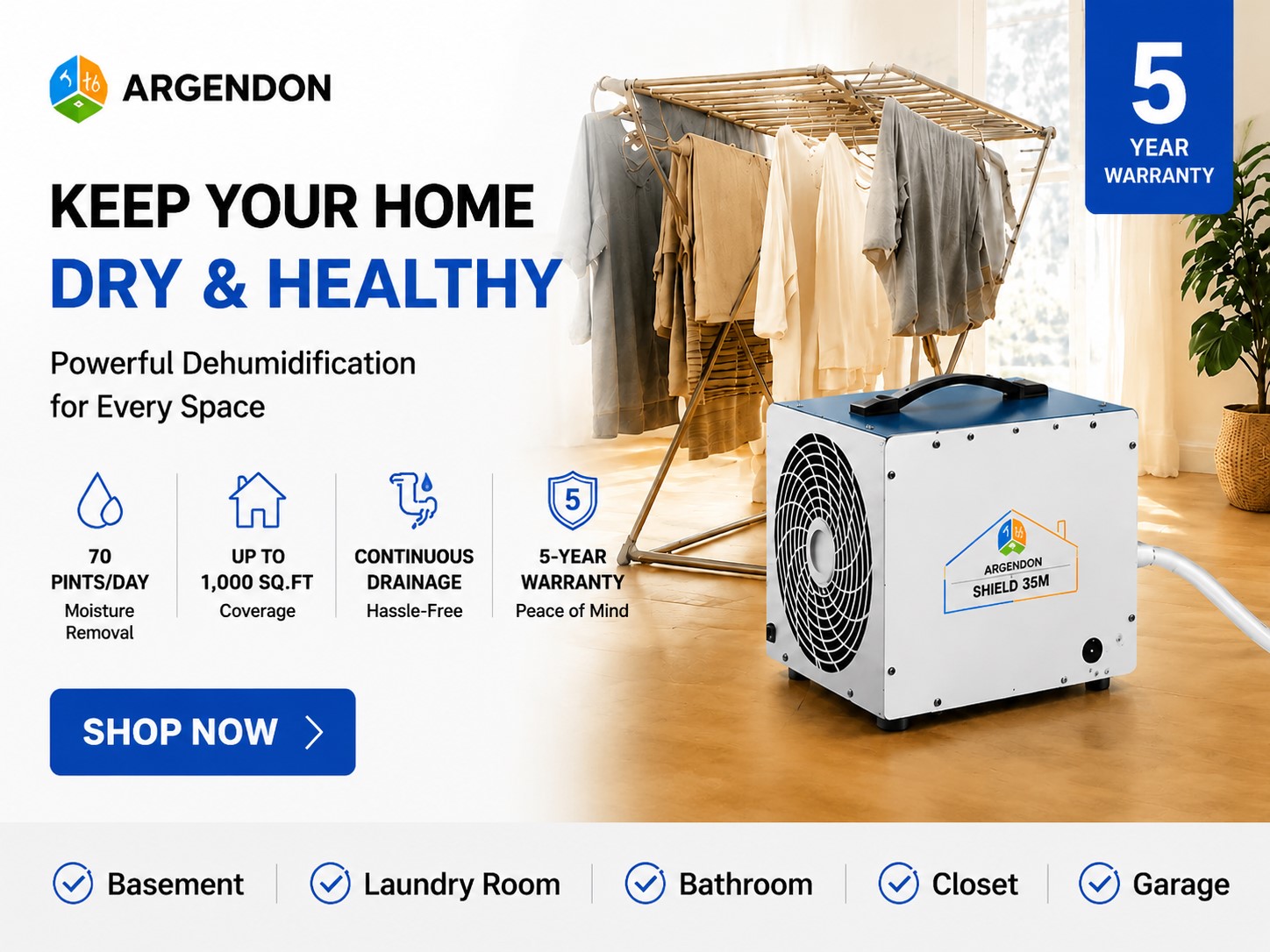 Argendon Shield 35M crawl space and basement dehumidifier